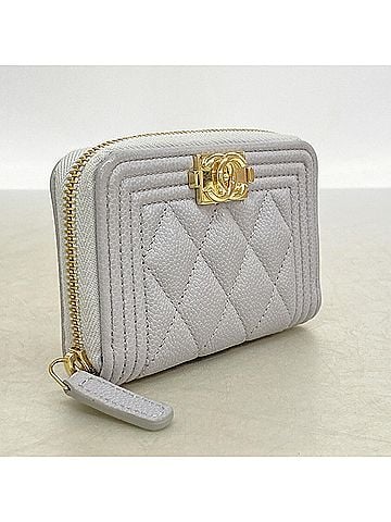 Chanel Chanel Boy Wallet/Coin Case, Caviar Leather, Grey Champagne, Women's, P3545755 (view 2)