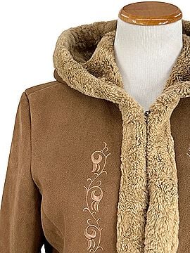 Esprit Vintage 90s Brown Faux Suede Sherpa Lined Embroidered Hooded Coat Y2K Grunge Boho Penny Lane Afghan Faux Fur Jacket (view 2)