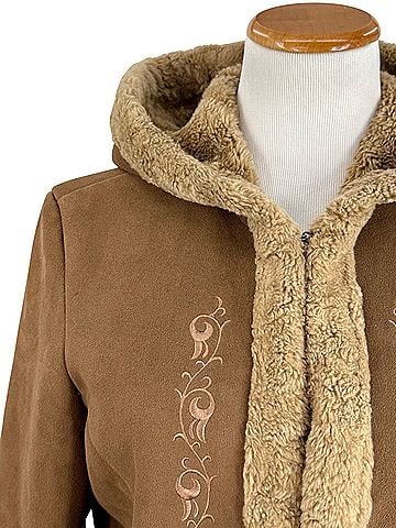 Esprit Vintage 90s Brown Faux Suede Sherpa Lined Embroidered Hooded Coat Y2K Grunge Boho Penny Lane Afghan Faux Fur Jacket (view 2)