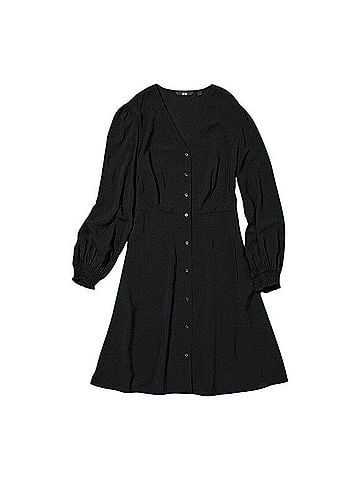 Uniqlo V-Neck Long-Sleeve Flare Mini Dress Casual Dress (view 1)