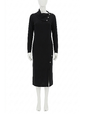 Joseph Ribkoff Grommet Detail Cowl Neck Midi Sheath Dress in Black (view 1)