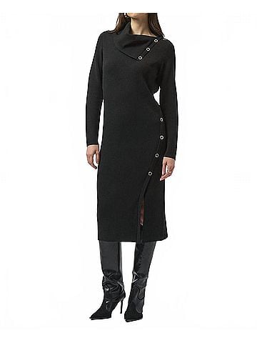 Joseph Ribkoff Grommet Detail Cowl Neck Midi Sheath Dress in Black (view 2)
