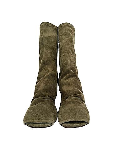 Rick Owens Rick Owens Cantilever Open-Toe Wedge Boots in Brown Suede (view 2)