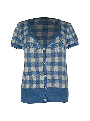 Ralph Lauren Polo Ralph Lauren Gingham Short Sleeve Cardigan in Blue Linen (view 1)