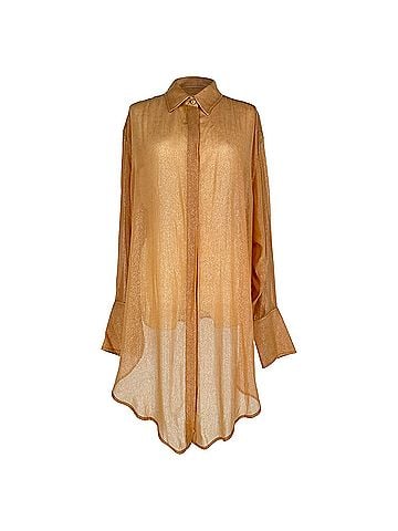 Victoria Beckham Victoria Beckham Glitter Long Sleeve Shirt in Peach Polyester (view 1)