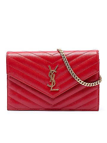 Saint Laurent Grain De Poudre Chevron Monogram Envelope Wallet on Chain (view 1)