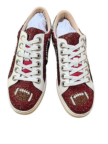 Betsey Johnson Archy Crystal Embellished Red Football Sequin Sneakers (view 2)