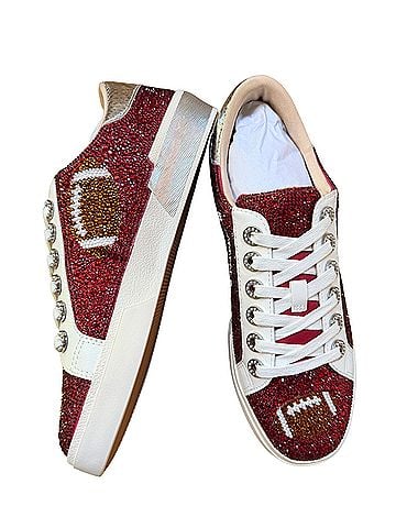 Betsey Johnson Archy Crystal Embellished Red Football Sequin Sneakers (view 1)