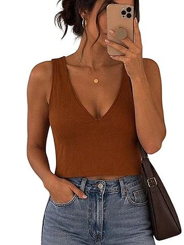 Zara Ribbed V-Neck Tank Top Sleeveless Top (view 1)