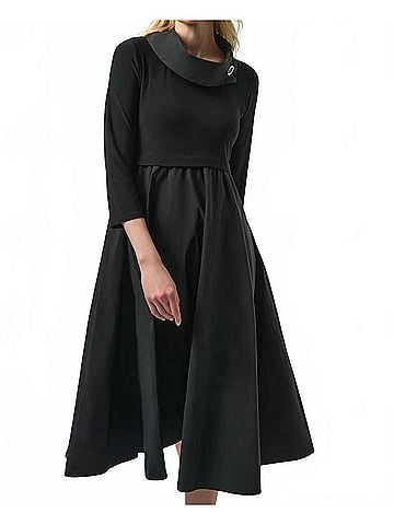 Joseph Ribkoff Overlap Collar 3/4 Sleeve Fit And Flare Dress in Black (view 2)