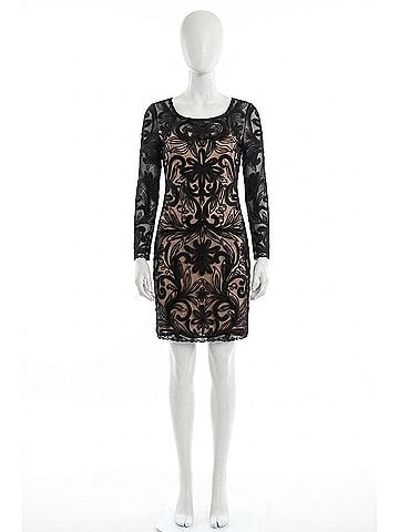 Sue Wong Women's Sleeve Floral Embroidered Mesh Dress in Black (view 1)