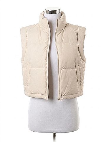 Entro Cropped Puffer Zip Up Vest in Sand (view 1)