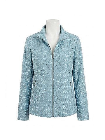 Joseph Ribkoff Sequined Zip Front Denim Jacket in Sky Blue (view 1)