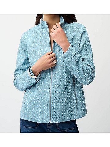Joseph Ribkoff Sequined Zip Front Denim Jacket in Sky Blue (view 2)