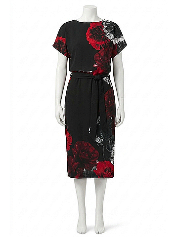 Joseph Ribkoff Floral Boat Neck Sheath Dress in Black/Red (view 1)