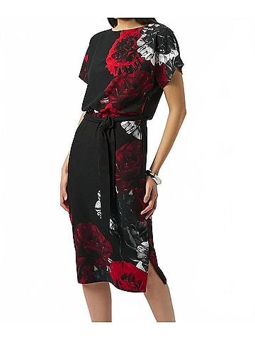 Joseph Ribkoff Floral Boat Neck Sheath Dress in Black/Red (view 2)
