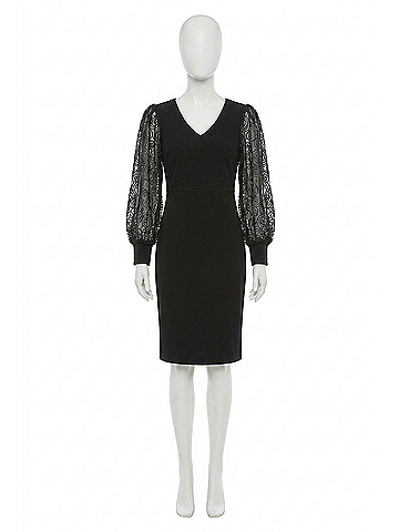 Joseph Ribkoff V-Neckline Long Mesh Puff Sleeves Sheath Dress in Black (view 1)
