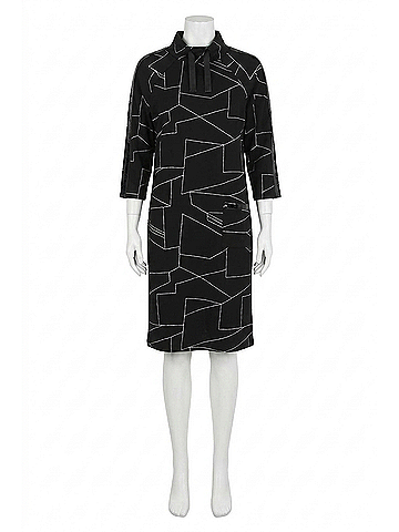 Joseph Ribkoff Abstract Print 3/4 Sleeve Turtle Neck Straight Dress in Black/Off-White (view 1)