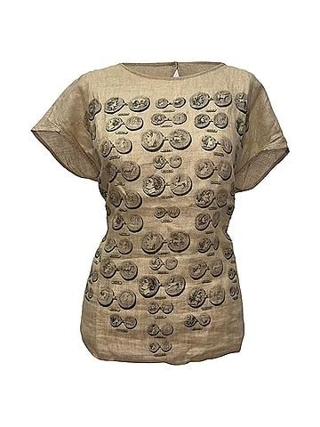 Dolce & Gabbana Dolce &amp; Gabbana Roman Coin Printed Blouse in Beige Linen (view 1)