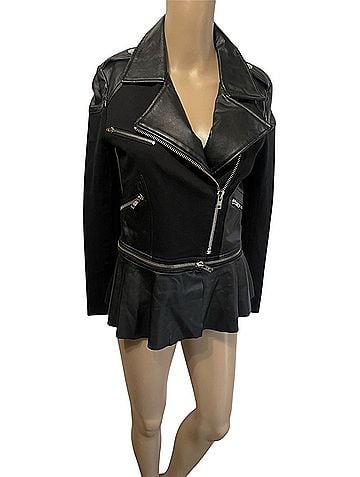 The Man Repeller x PJK lamb leather/ Faux Leather Moto Faux Leather Jacket (view 2)