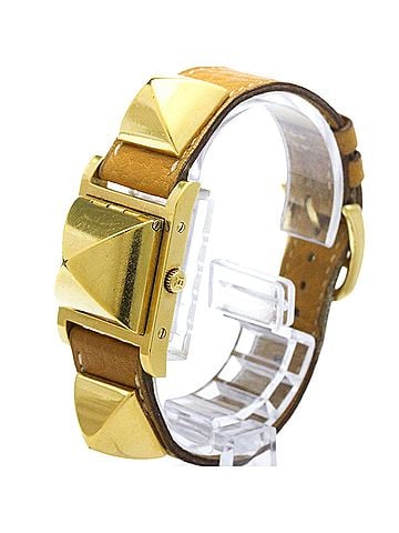 Hermès HERMES Médor Gold Plated Leather Quartz Ladies Watch ME1.201 (view 2)