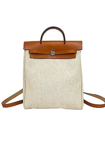 Hermès HERMES Herbag Ad PM Toile H Leather Backpack Gold Ivory 23625 (view 1)