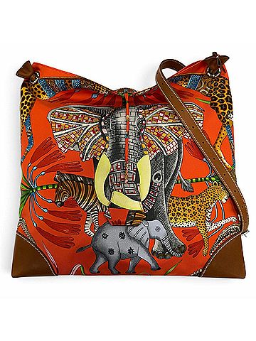 Hermès HERMES Silky City 33 PM La Marche du Zambeze (The March on the Zambezi River) 100% Silk Barenia Orange Poppy Fauve Shoulder Bag, X Stamp, Made in France, Women's, with Dust Bag (view 1)