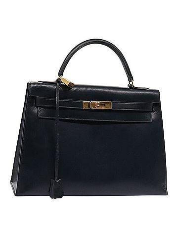 Hermès Kelly Black Box Calf With Gold Hardware Navy Leather Handbag (view 1)