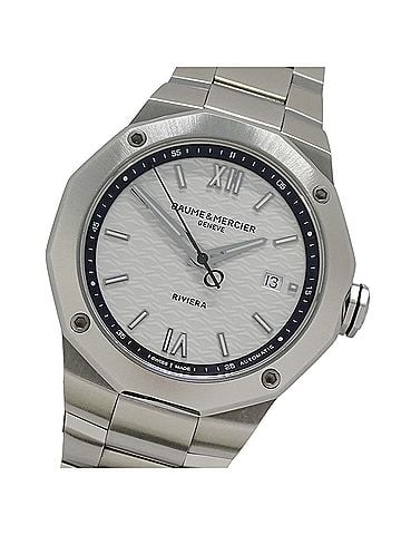 BAUME & MERCIER Baume &amp; Mercier Riviera M0A10829 Men's Watch, Brand Name, Date, Automatic Movement, Stainless Steel (SS), Silver, White, Open Caseback (view 1)