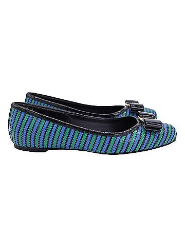 Salvatore Ferragamo Salvatore Ferragamo Striped Vara Bow Ballet Flats in Multicolor Patent Leather (view 1)