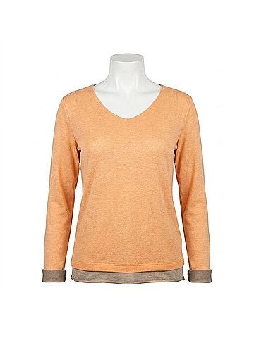 MADE IN ITALY Long Sleeved V-Neck Top in Tangerine (view 1)