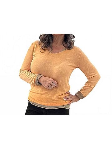 MADE IN ITALY Long Sleeved V-Neck Top in Tangerine (view 2)