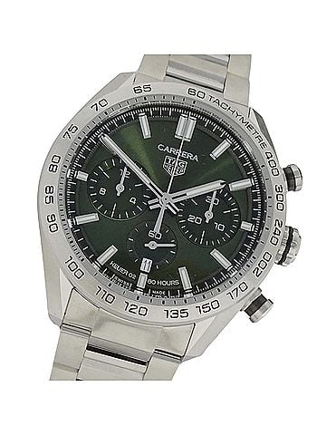 TAG Heuer TAG Heuer Carrera Calibre 02 CBN2A10 BA0643 Men's Watch, Brand Name, Sport Chronograph, Automatic, Stainless Steel (SS), Silver/Green, Open Caseback (view 1)