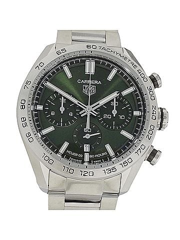 TAG Heuer TAG Heuer Carrera Calibre 02 CBN2A10 BA0643 Men's Watch, Brand Name, Sport Chronograph, Automatic, Stainless Steel (SS), Silver/Green, Open Caseback (view 2)