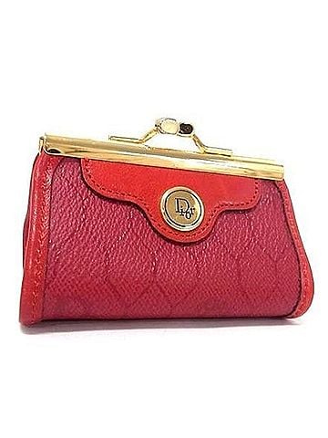 Christian Dior Christian Dior Coin Case, Honeycomb Pattern, Red x Gold Leather, Women's (view 1)