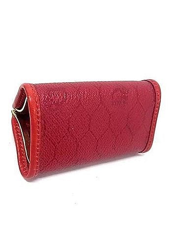 Christian Dior Christian Dior Coin Case, Honeycomb Pattern, Red x Gold Leather, Women's (view 2)