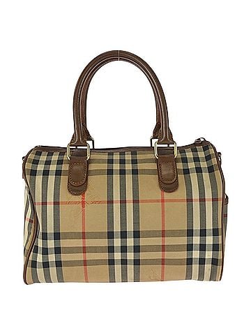 Burberry BURBERRY Vintage Check Pattern Beige Brown Gold Hardware Canvas Leather Handbag Mini Boston Bag for Women (view 2)