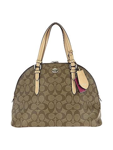 Coach COACH Signature Brown Beige Silver Hardware Leather Handbag F26184 for Women (view 1)