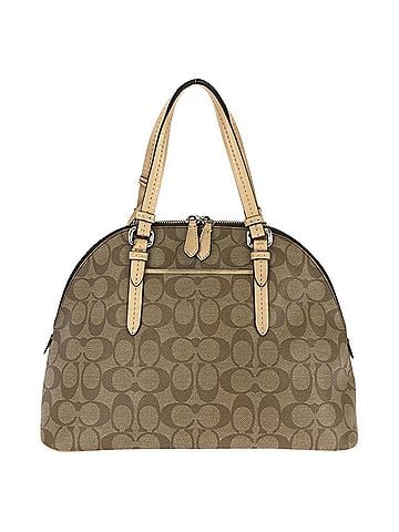 Coach COACH Signature Brown Beige Silver Hardware Leather Handbag F26184 for Women (view 2)