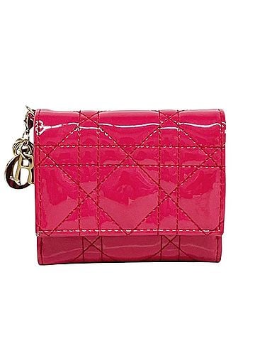 Christian Dior Christian Dior Lady Tri-fold Wallet, Cannage Patent Leather (view 1)