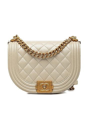 Chanel Chanel Coco Mark Boy Chain Shoulder Bag, White/Ivory, Gold Hardware, Caviar Leather, Women's. (view 1)