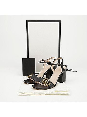 Gucci Gg Marmont Leather Mid-heel Women's Sandals Black (view 1)