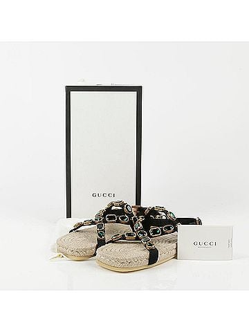 Gucci Black Grosgrain Crystal Espadrille Sandals (view 1)
