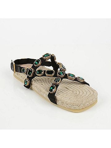 Gucci Black Grosgrain Crystal Espadrille Sandals (view 2)