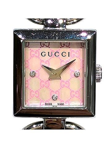 Gucci Gucci Tornabuoni watch, total weight 38.0g, stainless steel, quartz movement, mother-of-pearl and pink dial, model number 120SST. (view 1)