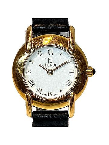 Fendi Fendi watch, total weight 20.4g, GP (gold plated) leather strap, quartz movement, white dial, 410L. (view 1)