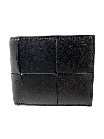 Bottega Veneta BOTTEGA VENETA Cassette Maxi Intrecciato Compact Wallet 743004 Bi-fold Black Calf Leather Men's (view 1)