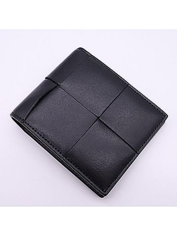 Bottega Veneta BOTTEGA VENETA Cassette Maxi Intrecciato Compact Wallet 743004 Bi-fold Black Calf Leather Men's (view 2)