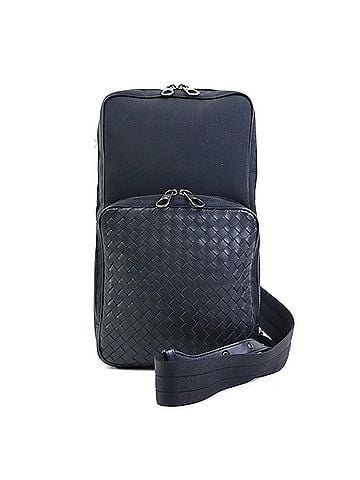 Bottega Veneta Bottega Veneta Body Bag, Intrecciato Nylon Canvas Leather, Black, Men's, h32518i (view 1)