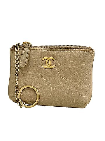 Chanel Chanel wallet/coin case, Camellia design, lambskin, beige, women's. (view 1)